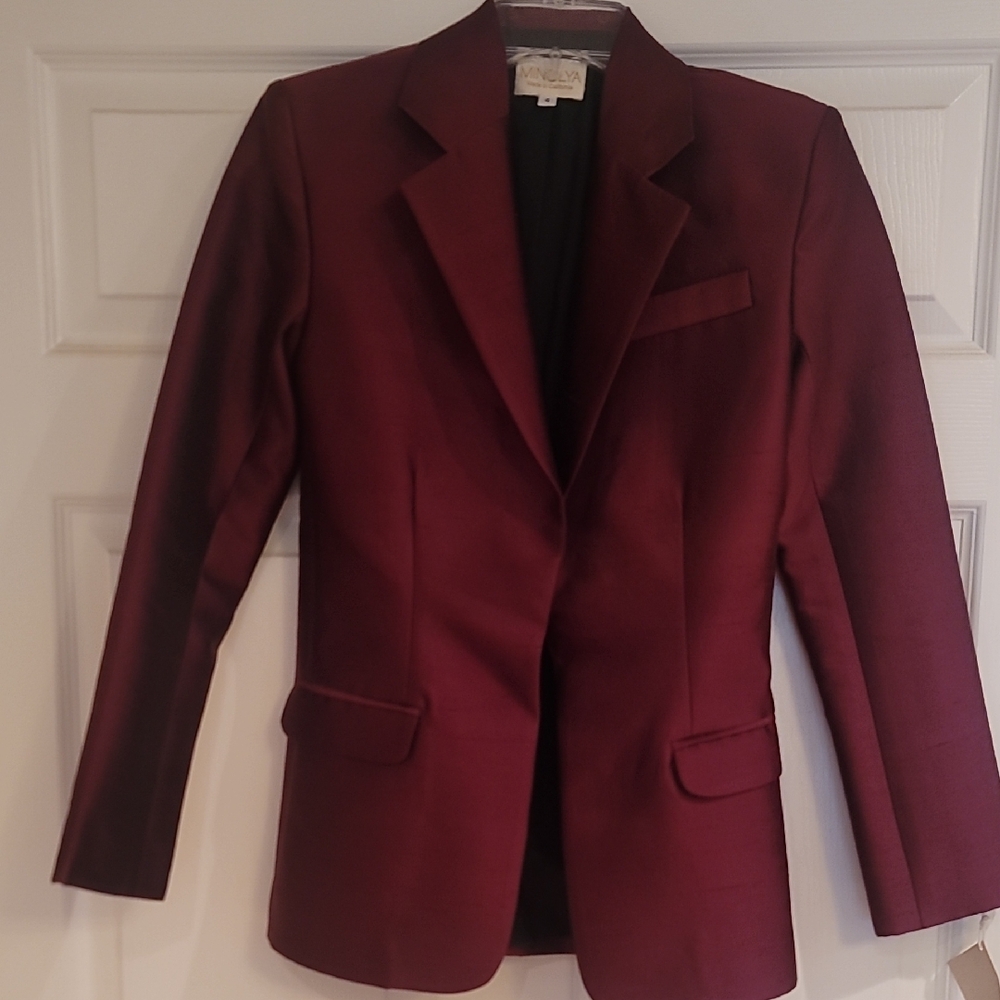 Petite Elegant Burgundy Silk Wool Womens Blazer NWT